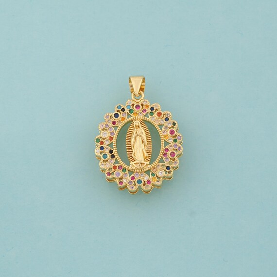 Gold CZ Virgin Mary Charms,Religious Jewelry,Catholic Pendant for DIY Jewelry Making,18K Gold