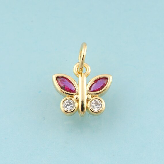 Gold CZ Butterfly Charms,Insect Jewelry,Butterfly Pendant for DIY Jewelry Making,18K Gold