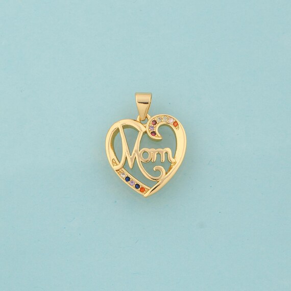 Gold Heart Charms,MOM Jewelry,CZ Heart Pendant for DIY Jewelry Making,18K Gold