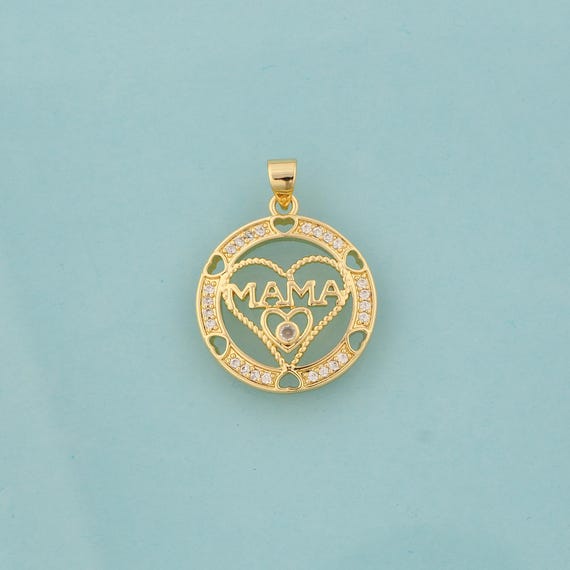 Gold CZ Heart Charms,MAMA Jewelry,Heart Pendant for DIY Jewelry Making,18K Gold