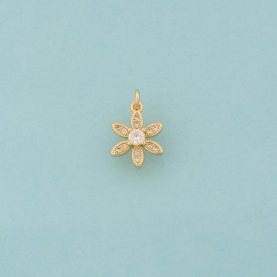 Gold CZ Flower Charms,Flower Jewelry,Flower Pendant for DIY Jewelry Making,18K Gold