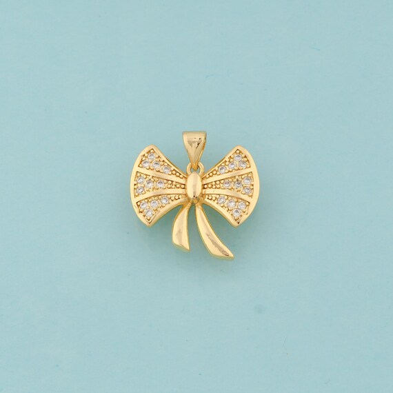 Gold CZ Bow Charms,Bow Jewelry,Bow Pendant for DIY Jewelry Making,18K Gold