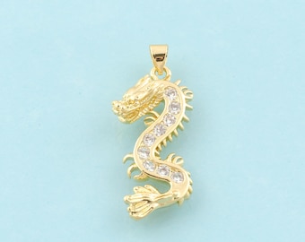 Gold CZ Dragon Charms,Dragon Jewelry,Dragon Pendant for DIY Jewelry Making,18K Gold
