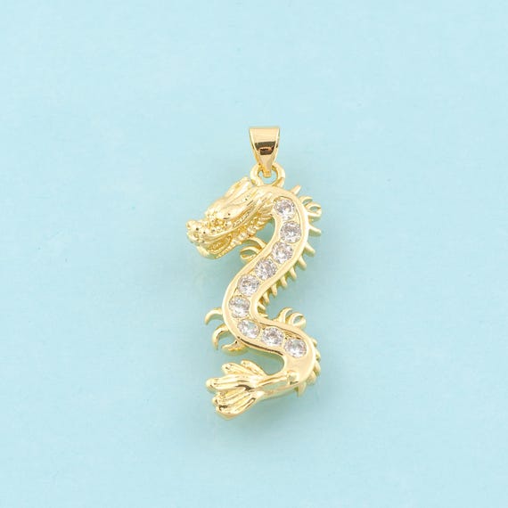 Gold CZ Dragon Charms,Dragon Jewelry,Dragon Pendant for DIY Jewelry Making,18K Gold