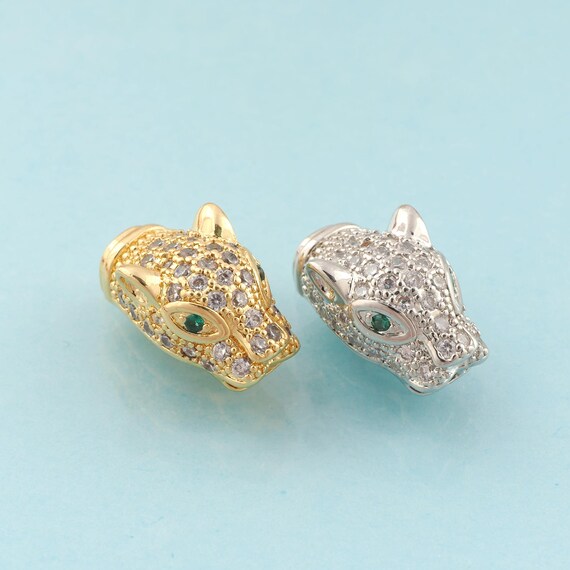 CZ Panther Tube Spacer Beads,Panther Beads,Panther Beads for DIY Jewelry Making,18K Gold & Rhodium