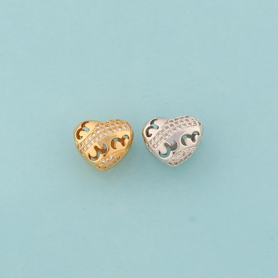 Heart Spacer Beads,Heart Beads,Heart Beads for DIY Jewelry Making,18K Gold & Rhodium