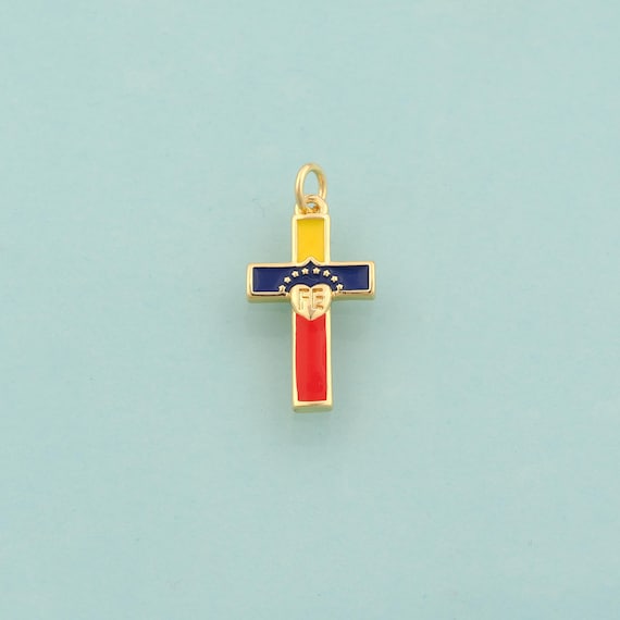 Gold Cross Charms,Venezuelan Jewelry,Enamel Christian Pendant for DIY Jewelry Making,18K Gold