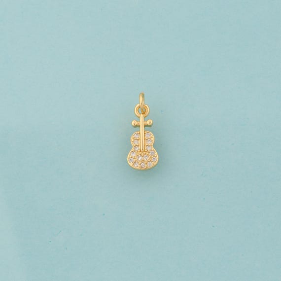 Gold CZ Guitar Charms,Musical Instrument Jewelry,Guitar Pendant for DIY Jewelry Making,18K Gold