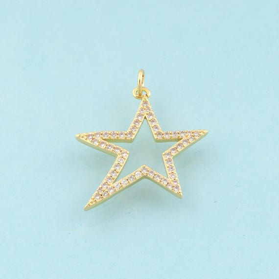 Gold CZ Star Charms,Celestial Jewelry,Star Pendant for DIY Jewelry Making,18K Gold