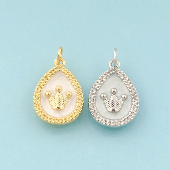 Gold Crown Charms,Water Drop Jewelry,Water Drop Pendant for DIY Jewelry Making,18K Gold & Rhodium