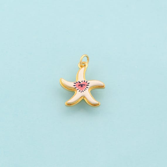 Gold Starfish Charms,Evil Eye Jewelry,Enamel Devil Eye Pendant for DIY Jewelry Making,18K Gold