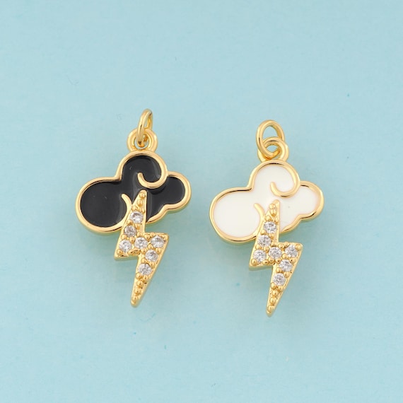 Gold CZ Cloud Charms,Lighting Jewelry,Enamel Lighting Pendant for DIY Jewelry Making,18K Gold