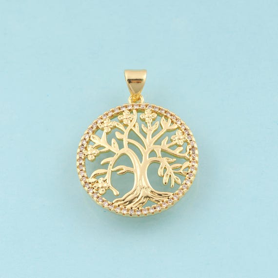 Gold CZ Tree of Life Charms,Tree of Life Jewelry,Tree of Life Pendant for DIY Jewelry Making,18K Gold