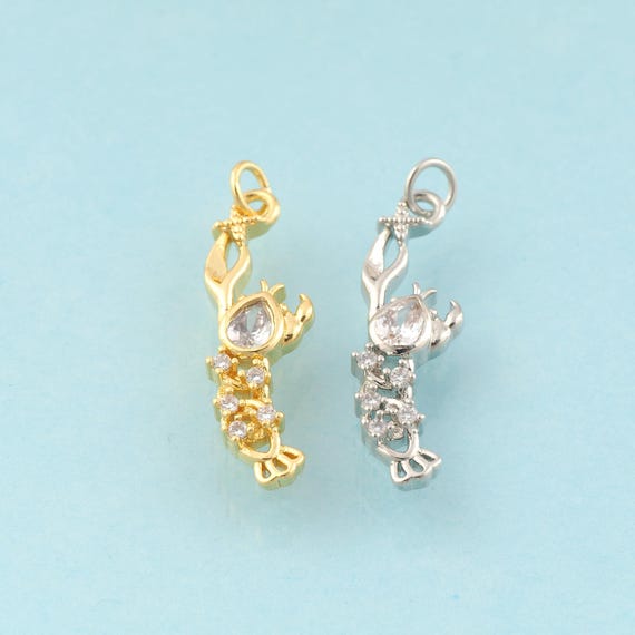 Gold CZ Lobster Charms,Marine Life Jewelry,Lobster Pendant for DIY Jewelry Making,18K Gold & Rhodium