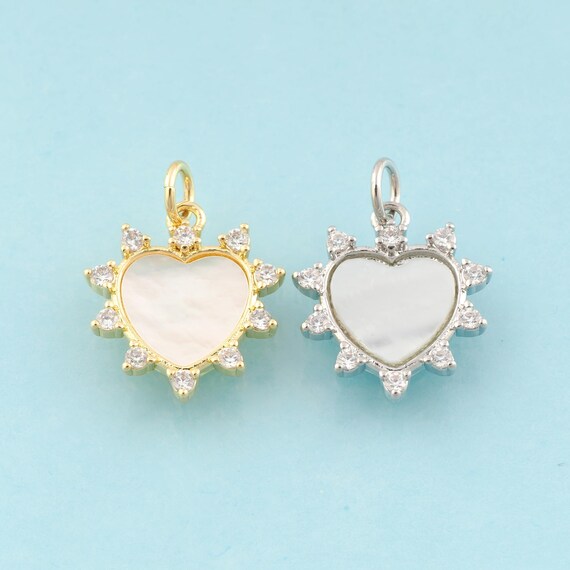 Gold CZ Heart Charms,Minimalist Jewelry,Heart Pendant for DIY Jewelry Making,18K Gold & Rhodium