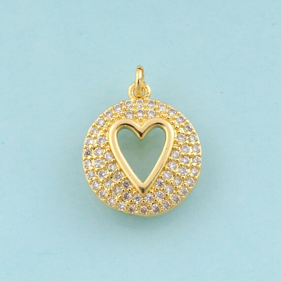 Gold CZ Heart Charms,Heart Jewelry,Heart Pendant for DIY Jewelry Making,18K Gold