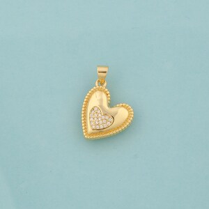 Gold CZ Heart Charms,Heart Jewelry,Heart Pendant for DIY Jewelry Making,18K Gold