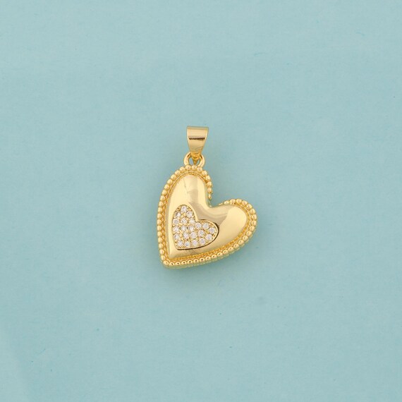 Gold CZ Heart Charms,Heart Jewelry,Heart Pendant for DIY Jewelry Making,18K Gold