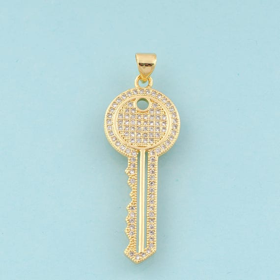 Gold CZ Key Charms,Key Jewelry,Key Pendant for DIY Jewelry Making,18K Gold