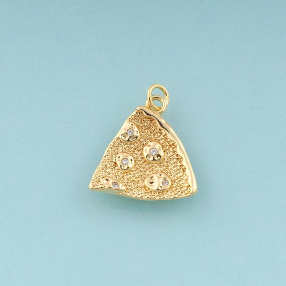 Gold CZ Pizza Charms,Pizza Jewelry,Pizza Pendant for DIY Jewelry Making,18K Gold
