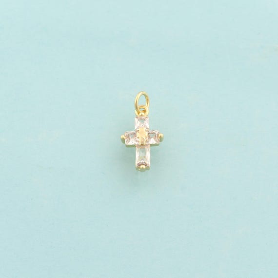 Gold CZ Cross Charms,Religious Jewelry,Christian Pendant for DIY Jewelry Making,18K Gold