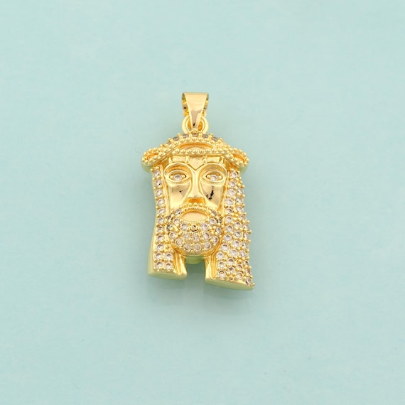 Gold CZ Jesus Face Charms,Christian Jewelry,Jesus Pendant for DIY Jewelry Making,18K Gold