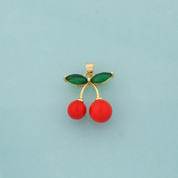 Gold Enamel Cherry Charms,Fruit Jewelry,Cherry Pendant for DIY Jewelry Making,18K Gold