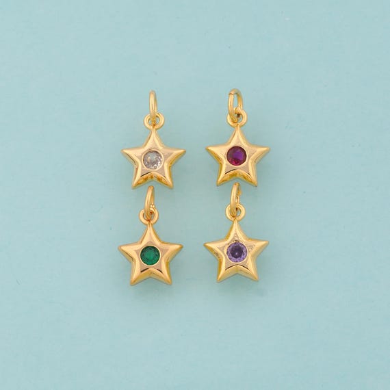 Gold Star Charms,Star Jewelry,CZ Star Pendant for DIY Jewelry Making,18K Gold