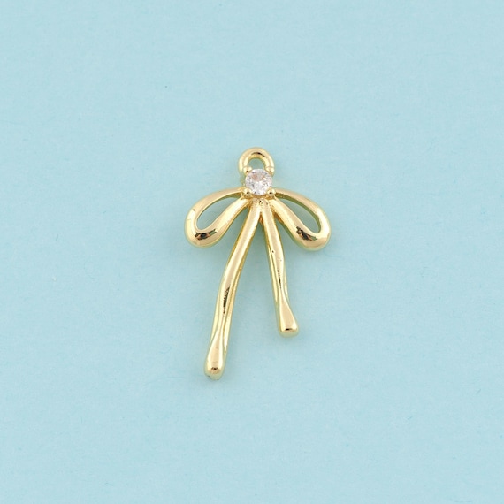 Gold CZ Bow Charms,Bow Jewelry,Bow Pendant for DIY Jewelry Making,18K Gold