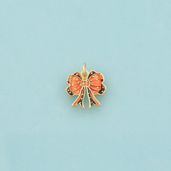Gold Bow Charms,Tie Jewelry,Enamel Bow Pendant for DIY Jewelry Making,18K Gold