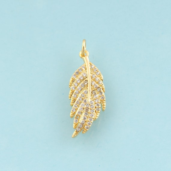 Gold CZ Leaf Charms,Plant Jewelry,Leaf Pendant for DIY Jewelry Making,18K Gold