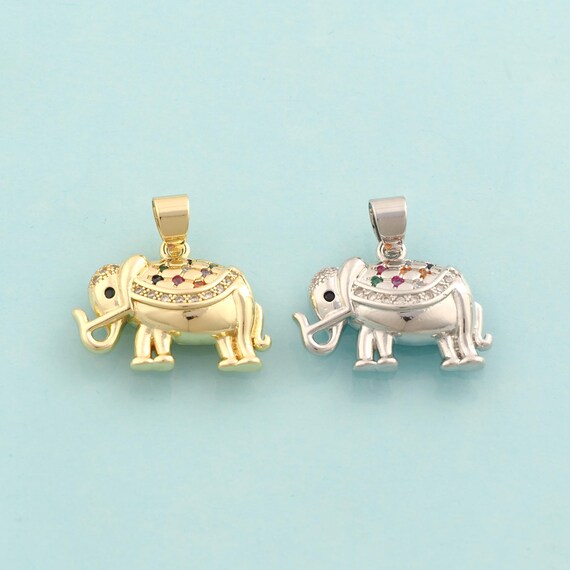 Gold CZ Elephant Charms,Animal Jewelry,Elephant Pendant for DIY Jewelry Making,18K Gold