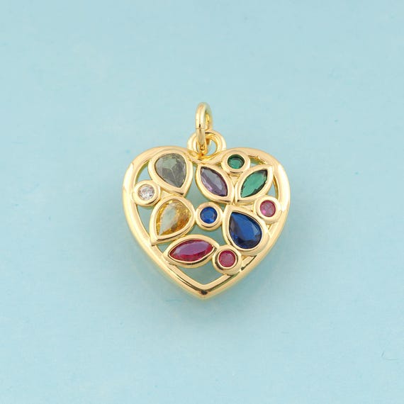Gold CZ Heart Charms,Round Jewelry,Water Drop Pendant for DIY Jewelry Making,18K Gold