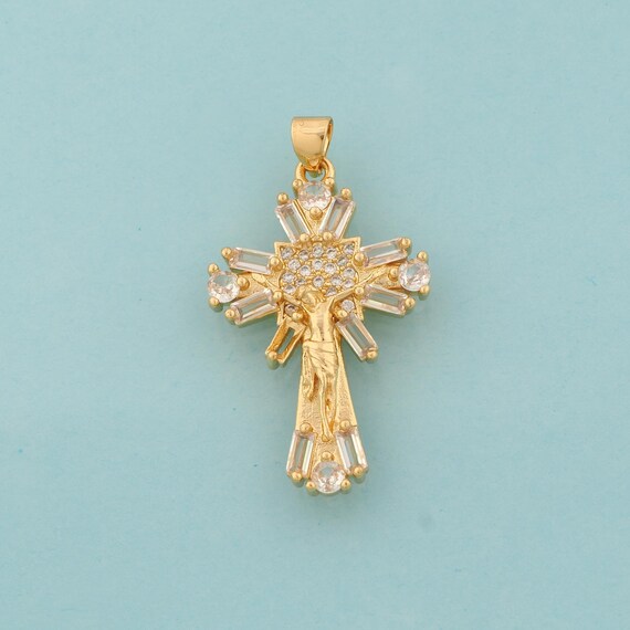 Gold CZ Cross Charms,Victim Jewelry,Christian Pendant for DIY Jewelry Making,18K Gold