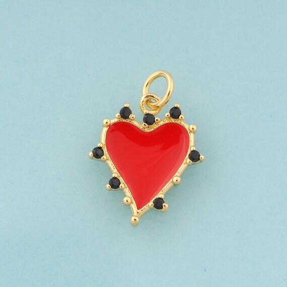 Gold Enamel Heart Charms,Heart Jewelry,Heart Pendant for DIY Jewelry Making,18K Gold