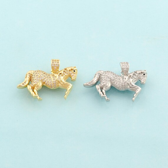 Gold CZ Horse Charms,Animal Jewelry,Horse Pendant for DIY Jewelry Making,18K Gold