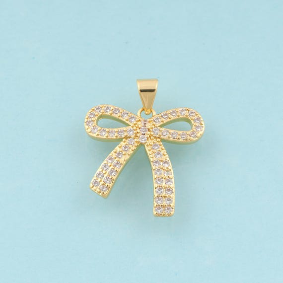 Gold CZ Bow Charms,Bow Jewelry,Bow Pendant for DIY Jewelry Making,18K Gold