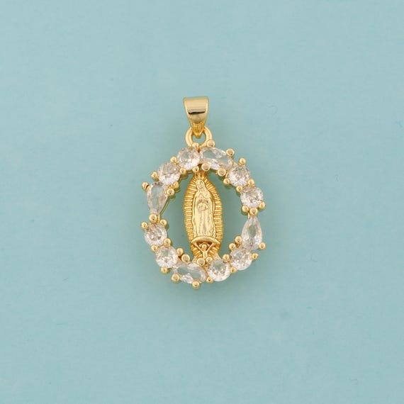 Gold CZ Virgin Mary Charms,Religious Jewelry,Catholic Pendant for DIY Jewelry Making,18K Gold