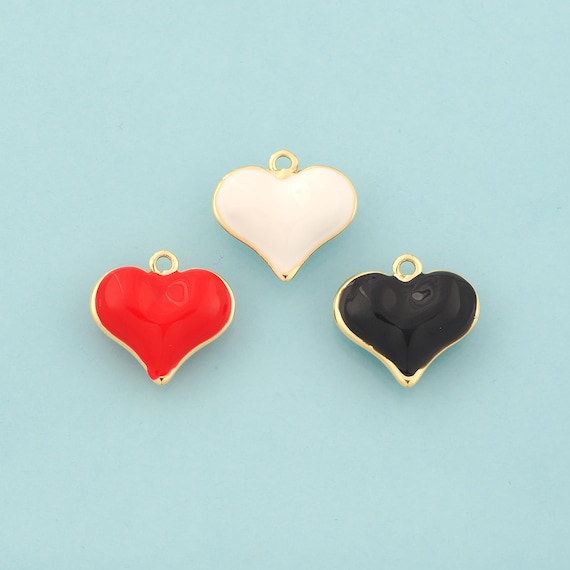 Gold Puffed Heart Charms,Love Jewelry,Enamel Heart Pendant for DIY Jewelry Making,18K Gold
