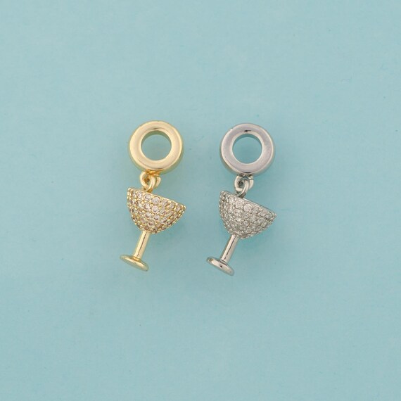 Gold CZ Goblet Charms,Wine Glass Jewelry,Goblet Pendant for DIY Jewelry Making,18K Gold