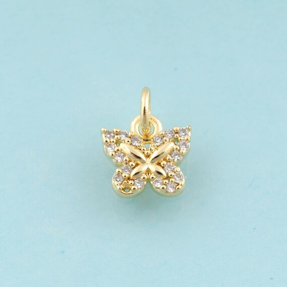 Gold CZ Butterfly Charms,Insect Jewelry,Butterfly Pendant for DIY Jewelry Making,18K Gold