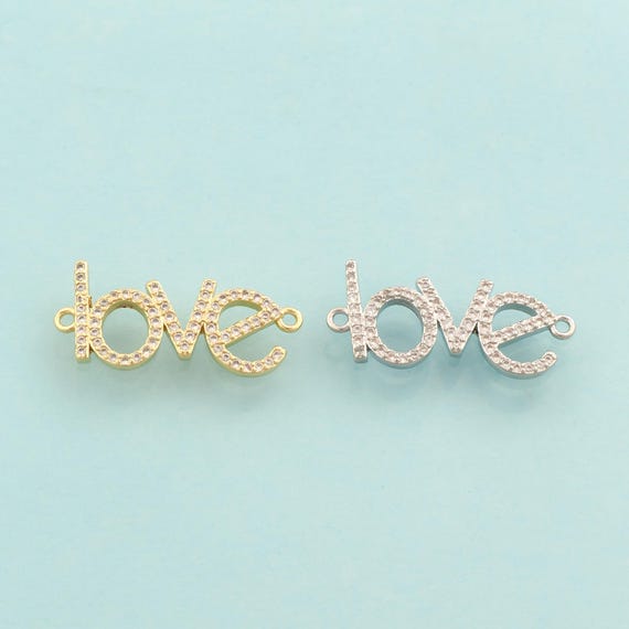 Gold CZ LOVE Connector,Letter Jewelry Connector,Love Connector for DIY Jewelry Making,18K Gold