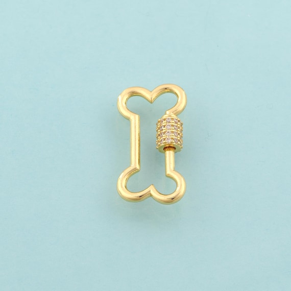 Gold CZ Carabiner Clasp,Screw Jewelry Clasp,Bone Clasp for DIY Jewelry Making,18K Gold