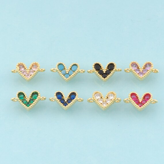 Gold CZ Heart Connector,Heart Jewelry Connector,Heart Connector for DIY Jewelry Making,18K Gold
