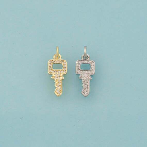 Gold CZ Key Charms,Key Jewelry,Key Pendant for DIY Jewelry Making,18K Gold