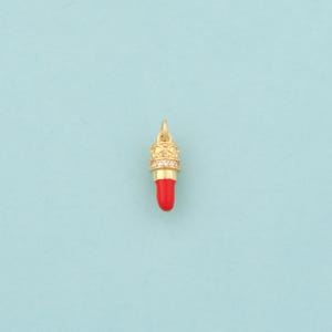 Gold CZ Lipstick Charms,Lipstick Jewelry,Enamel Lipstick Pendant for DIY Jewelry Making,18K Gold