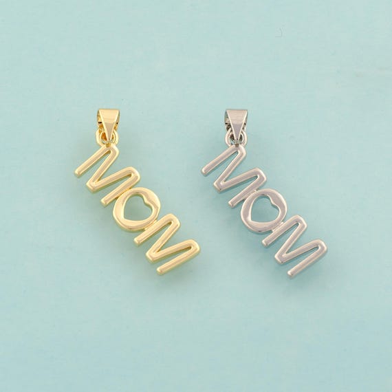 Gold MOM Charms,Heart Jewelry,Letter Pendant for DIY Jewelry Making,18K Gold