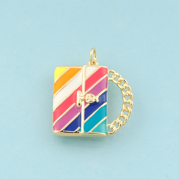 Gold Enamel Bag Charms,Bag Jewelry,Bag Pendant for DIY Jewelry Making,18K Gold