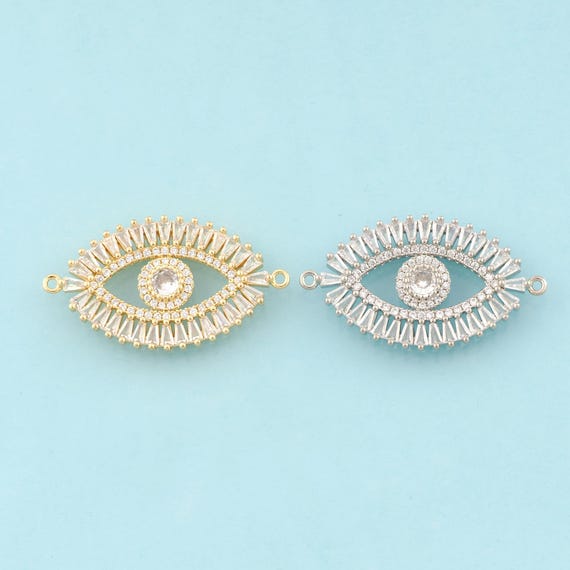 Gold CZ Evil Eye Connector,Devil Eye Jewelry Connector,Devil Eye Connector for DIY Jewelry Making,18K Gold & Rhodium