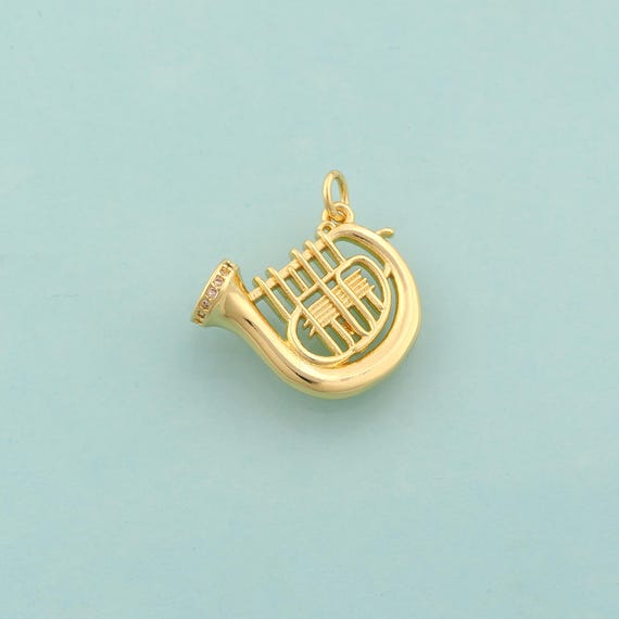 Gold French Horn Charms,French Horn Jewelry,French Horn Pendant for DIY Jewelry Making,18K Gold